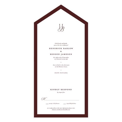 Refined Monogram All-in-One Wedding Invitations Burgundy Signature Light Both Recipient and Return Addresses No