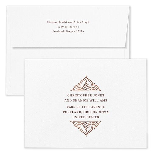 Indian Painted Henna Rehearsal Dinner Invitation Envelopes White Chestnut Return Address Signature Standard