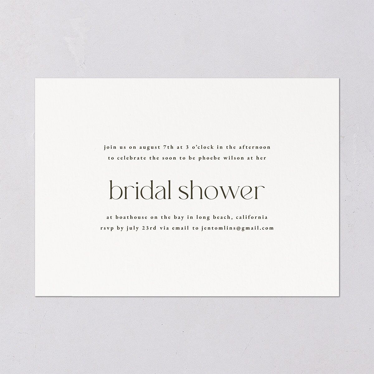 Striking Portrait Bridal Shower Invitations Pure White Signature Blank Standard