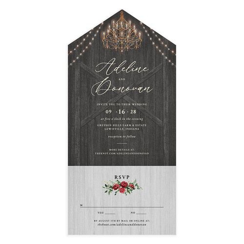 Farmhouse Lights All-in-One Wedding Invitations Charcoal Signature Light Both Recipient and Return Addresses No