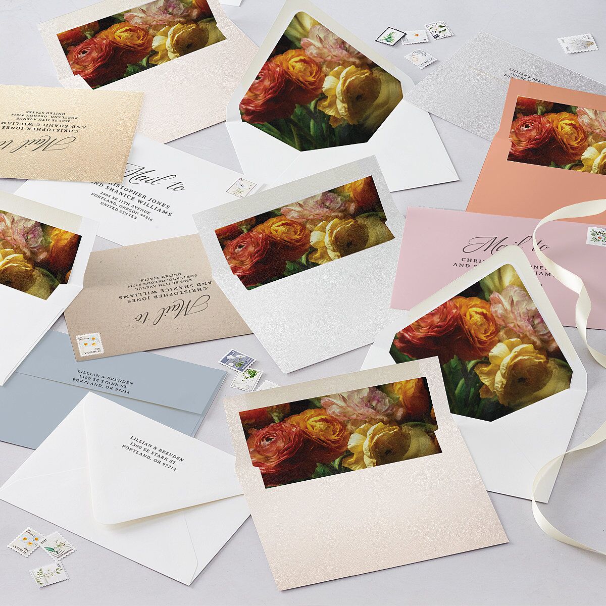 Technicolor Calligraphy Photo Euro Envelope Liners Pure White Luxe