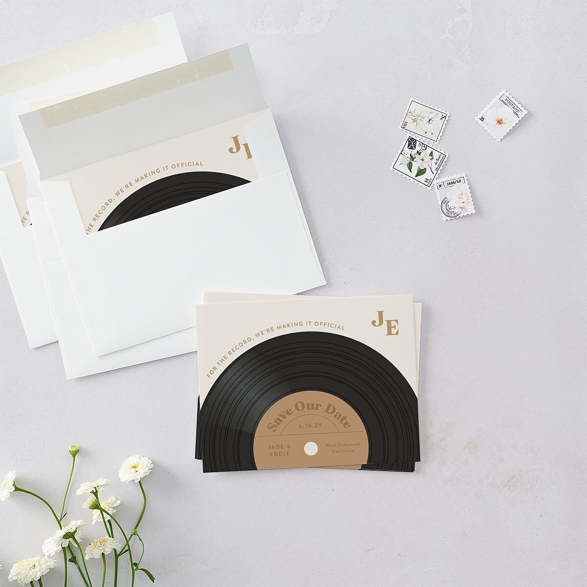 Music Lovers Save the Date Petite Cards Tan Signature smooth Blank No Standard