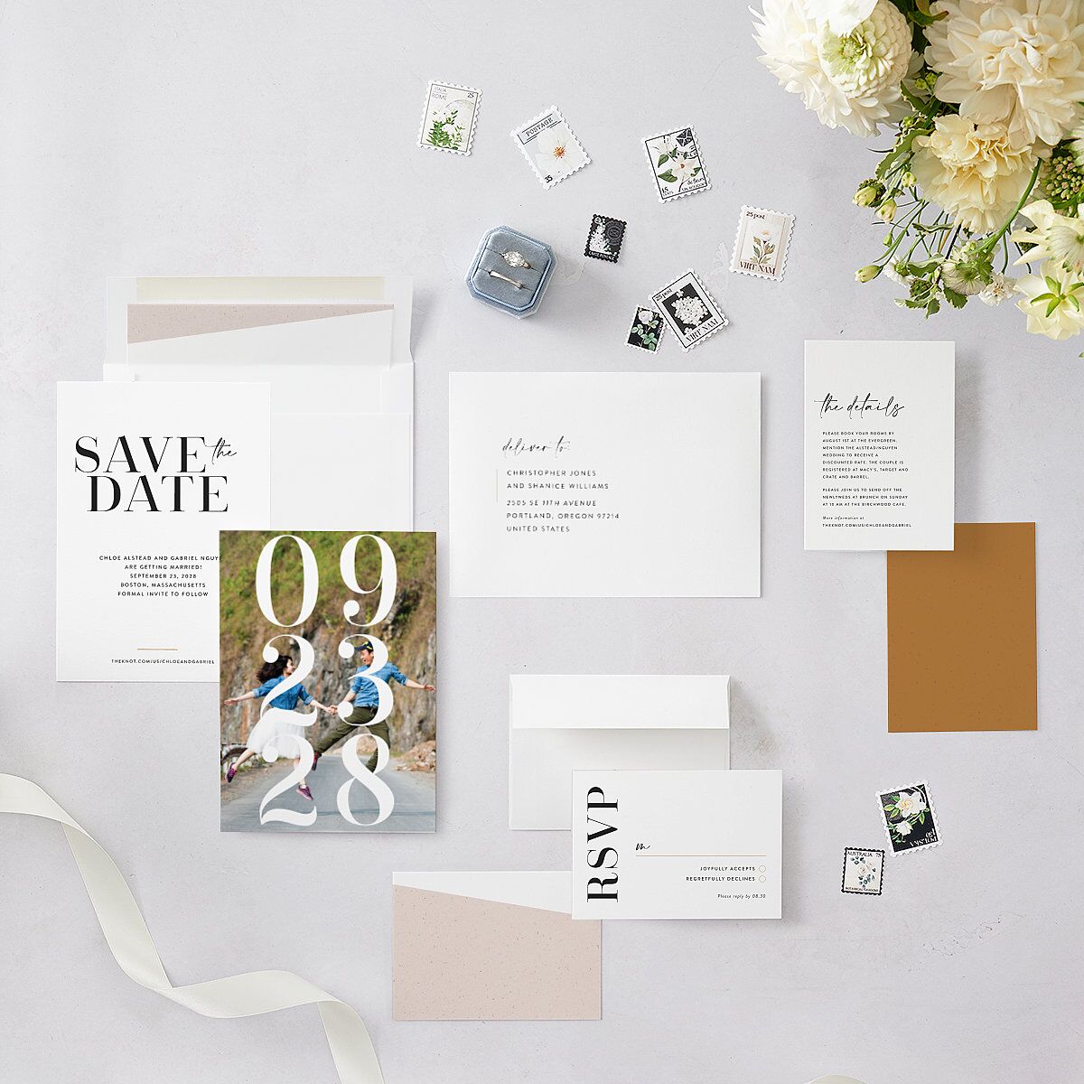 Minimal Chic Save The Date Cards Pure White Signature smooth Blank No Standard
