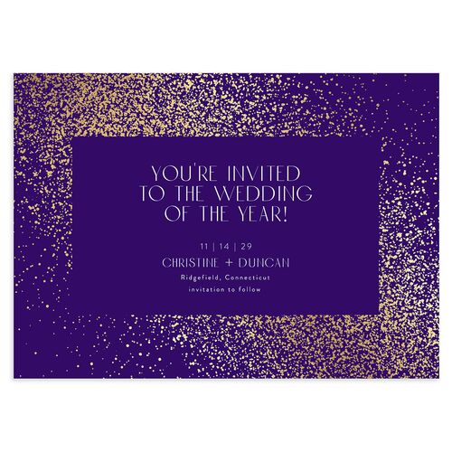 Shimmering Frame Save The Date Cards Gold Royal Blue Signature smooth Blank No Standard