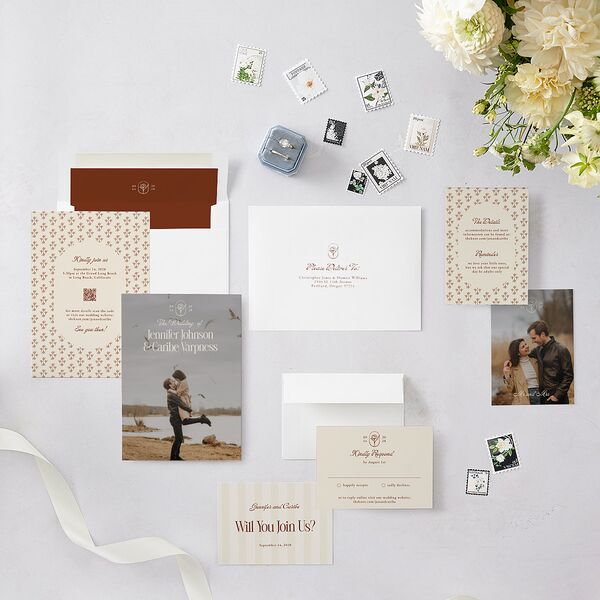 Vintage Romantic Photo Wedding Invitations Copper Signature Blank No Standard