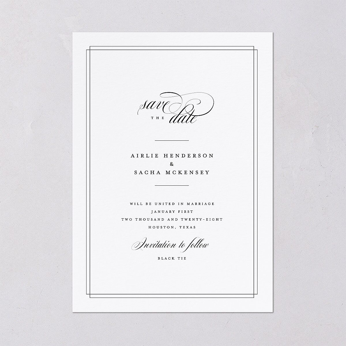 Classic Black Tie Save The Date Cards Pure White Signature smooth Blank No Standard