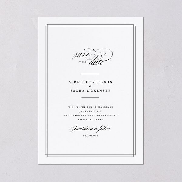 Classic Black Tie Save The Date Cards Pure White Signature smooth Blank No Standard