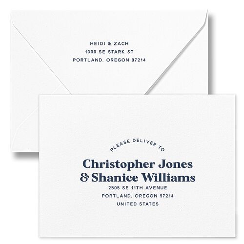 Custom Pet Portrait Wedding Invitation Euro Envelopes White Midnight Navy Both Recipient and Return Addresses Luxe Signature