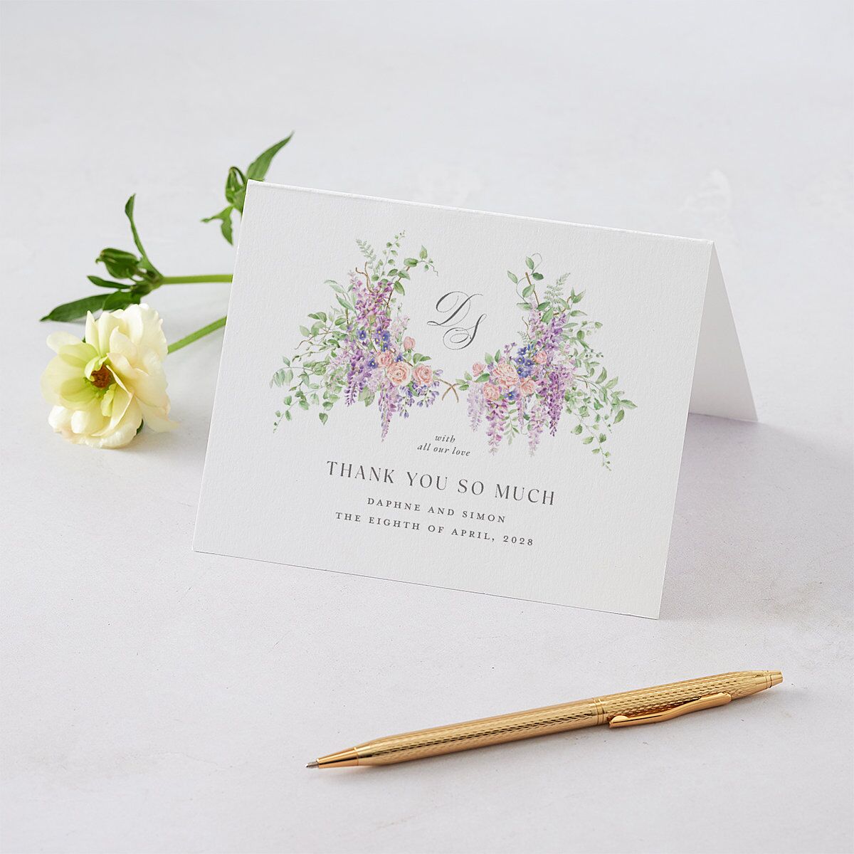 Formal Wisteria Garden Crest Thank You Cards by Bridgerton — view 1