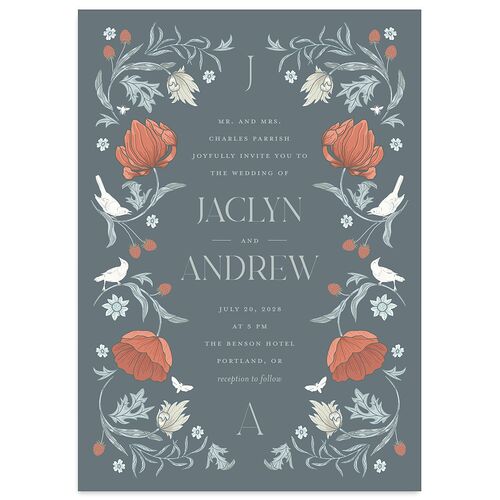 Crafted Garden Wedding Invitations Pale Blue Signature Blank No Standard