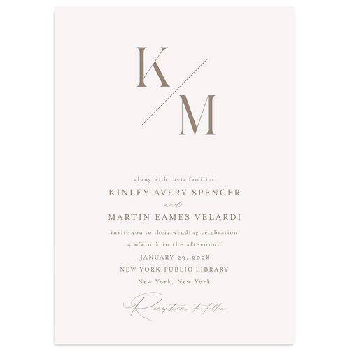 Monogram Slant Wedding Invitations Fawn Signature Blank No Standard