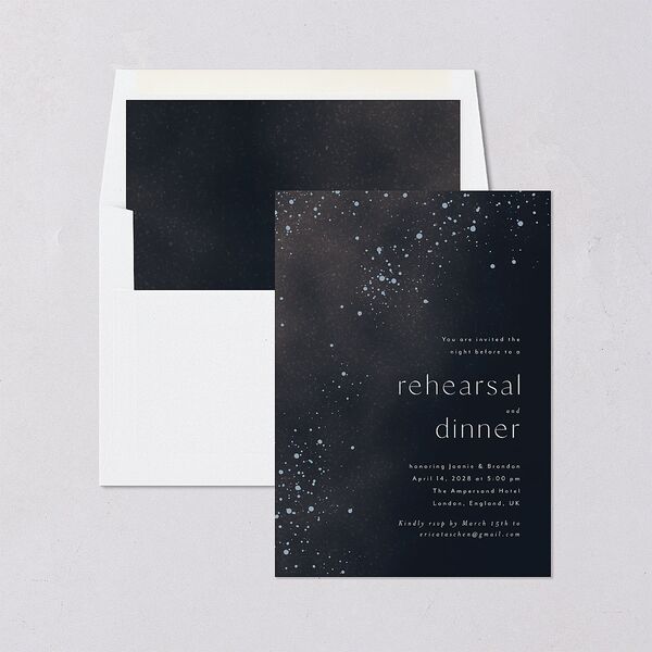 Shimmer Dust Rehearsal Dinner Invitations Dark Navy Signature Blank Standard