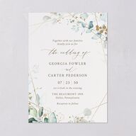 Ethereal Greenery and Gold Wedding Invitations Pure White Signature Blank No Standard