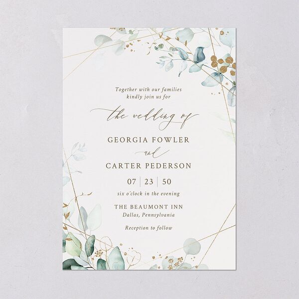 Ethereal Greenery and Gold Wedding Invitations Pure White Signature Blank No Standard