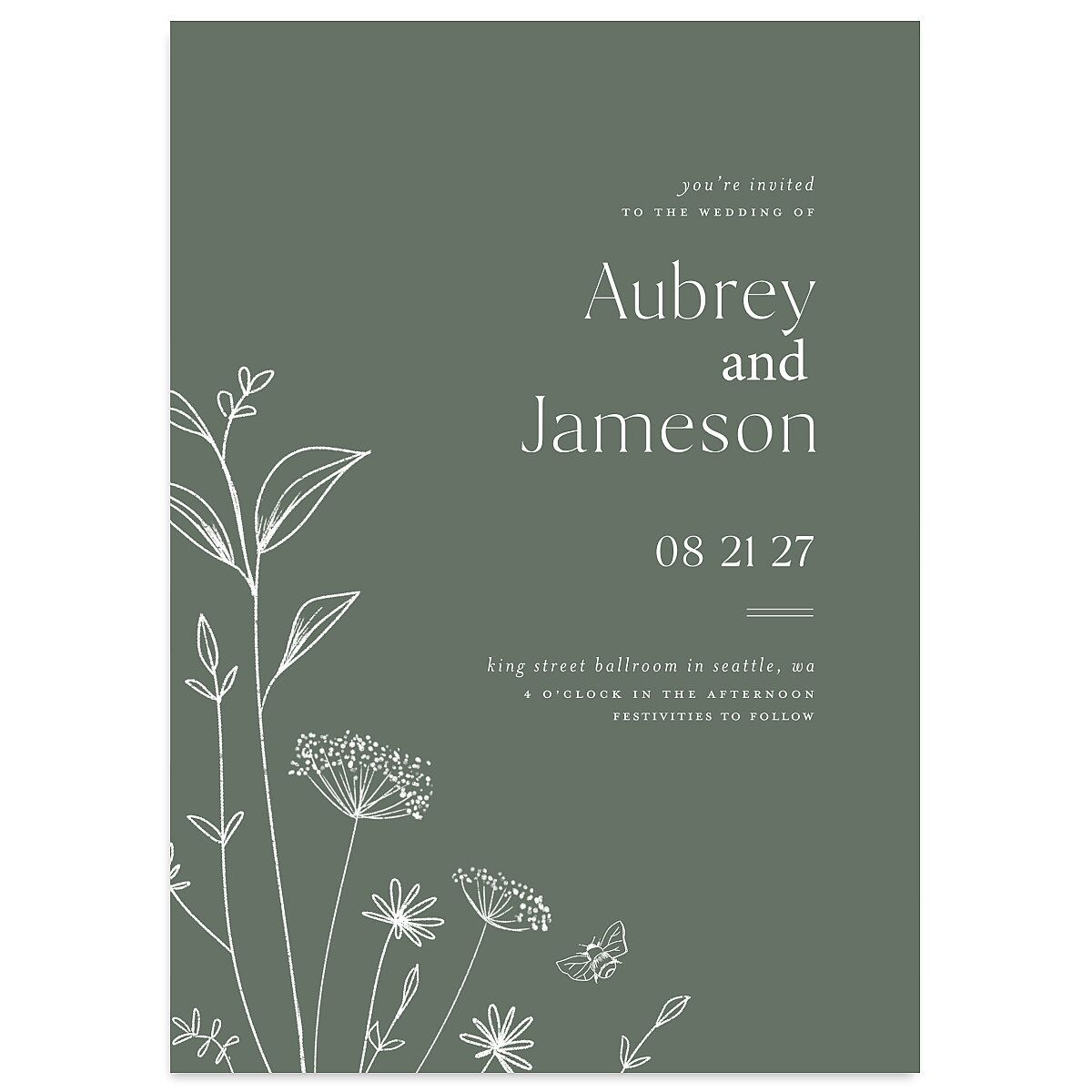 Simple Modern Wildflowers Wedding Invitations
