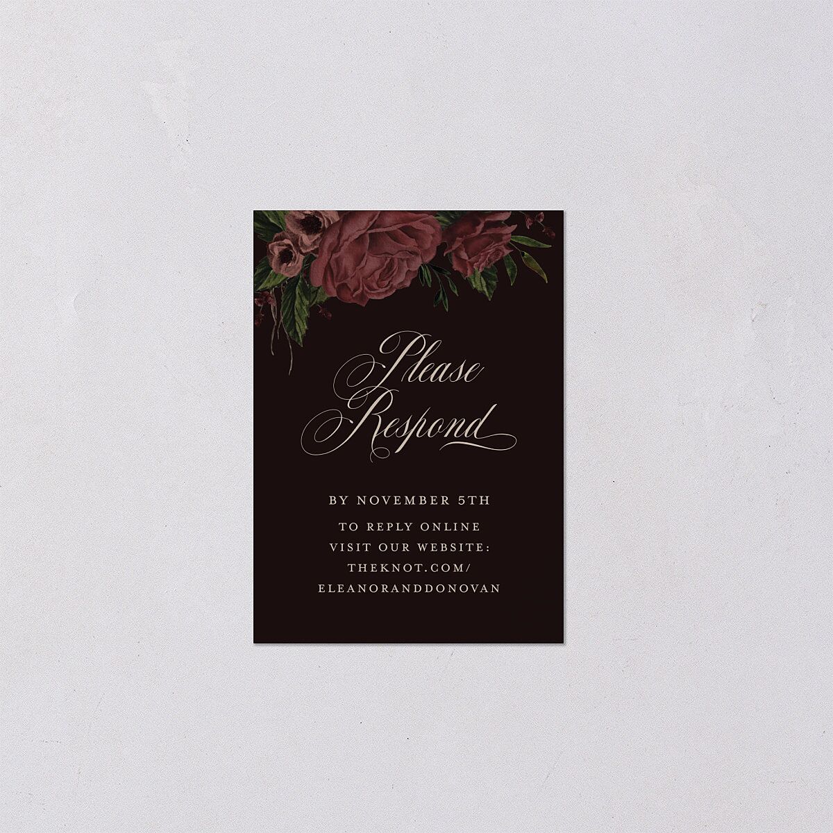 Dark Gothic Roses QR Code RSVP Cards Burgundy Signature Standard
