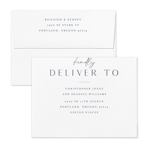 Side Panel Save the Date Magnet Envelopes White Midnight Navy Both Recipient and Return Addresses Signature Standard