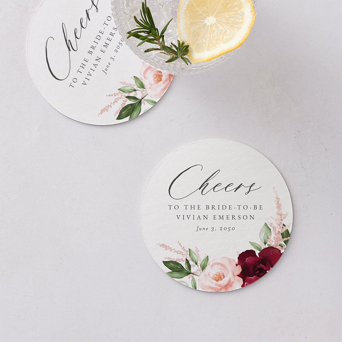Beloved Floral Bridal Shower Wedding Day Coasters Dark Berry Cardboard Circle