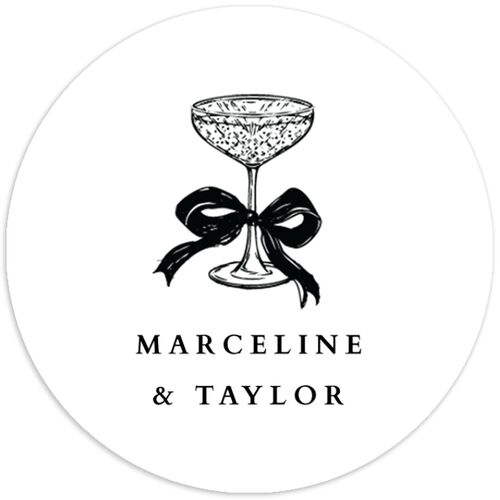 Classic Champagne with Bows Wedding Stickers Pure White Circle
