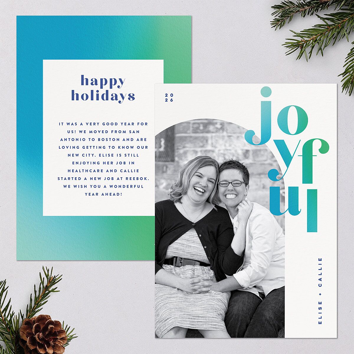 Joyful Gradient Holiday Cards Sapphire Signature Blank Standard Portrait