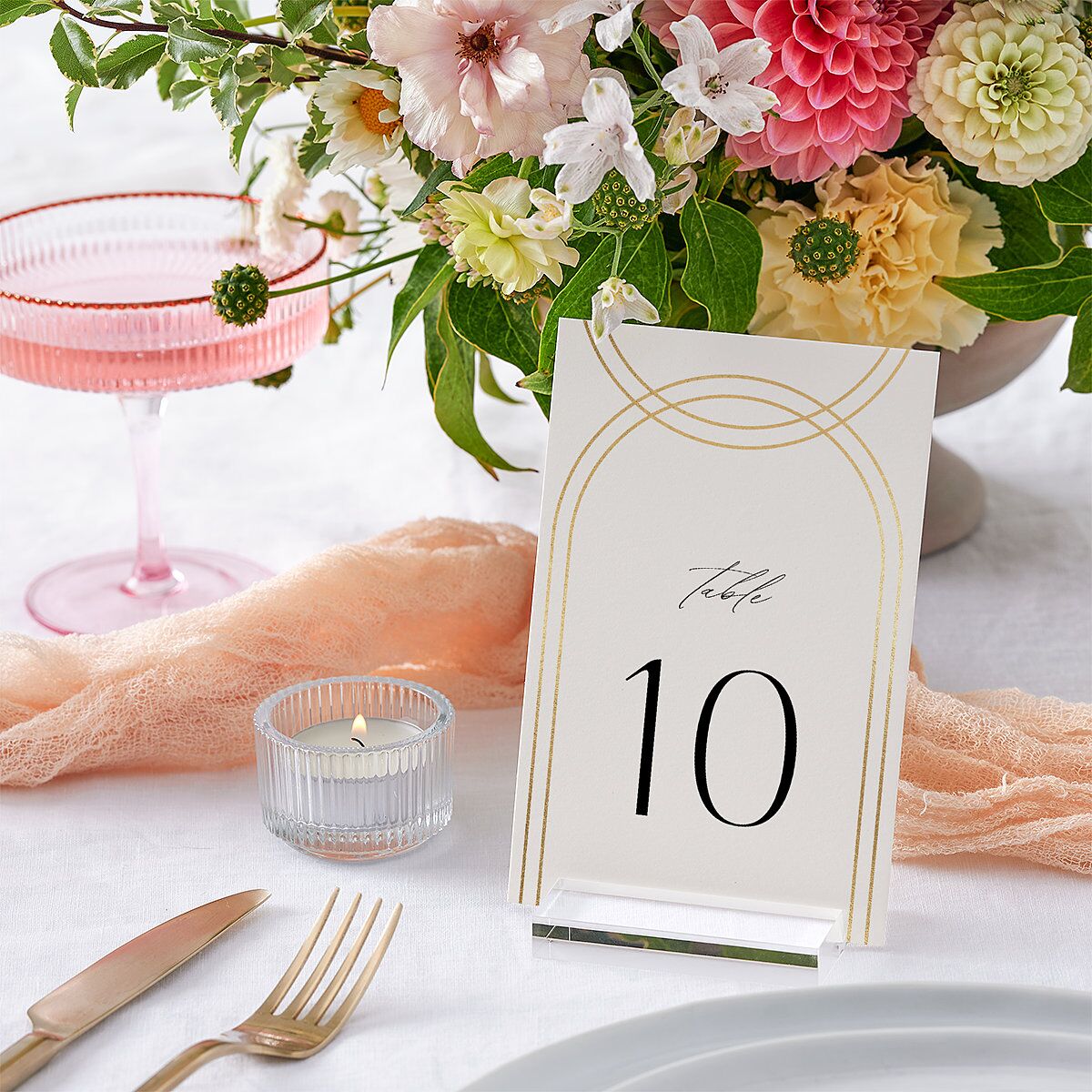 Foil Arch Table Numbers Gold Bisque Signature