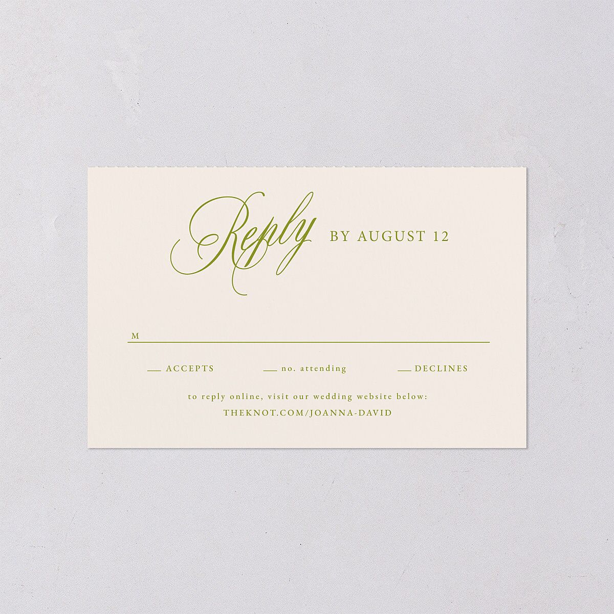 We're Getting Married All-in-One Wedding Invitations Deep Olive Signature Light Both Recipient and Return Addresses