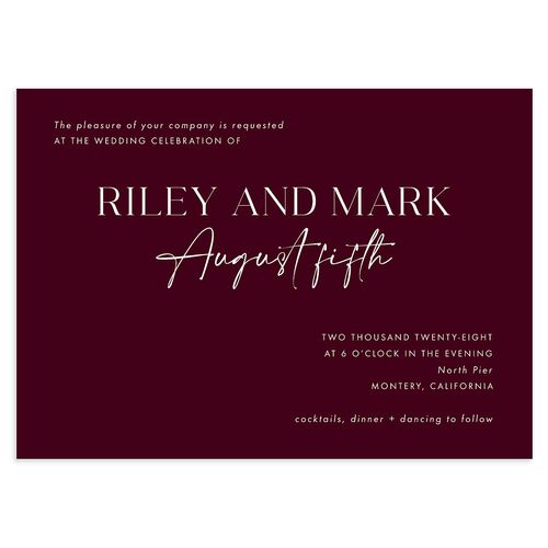 Modern Contrast Wedding Invitations Burgundy Signature Blank No