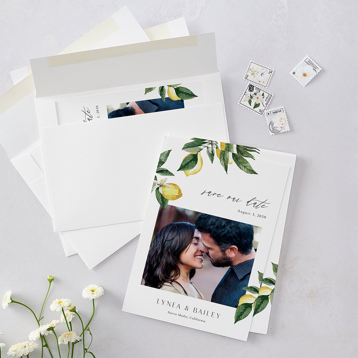 Botanical Lemon Save The Date Cards Buttercup Signature smooth Blank No