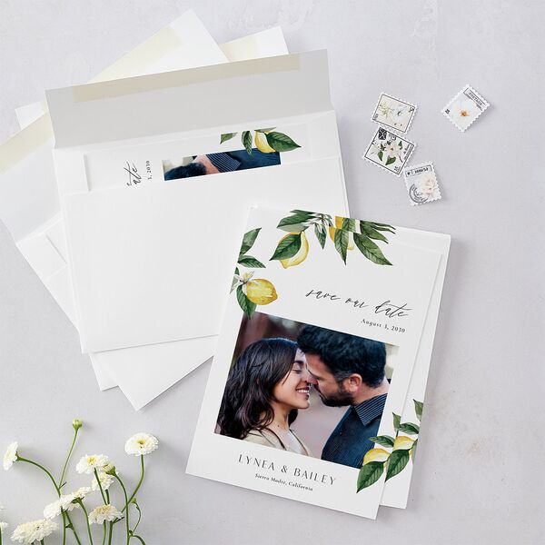 Botanical Lemon Save The Date Cards Buttercup Signature smooth Blank No