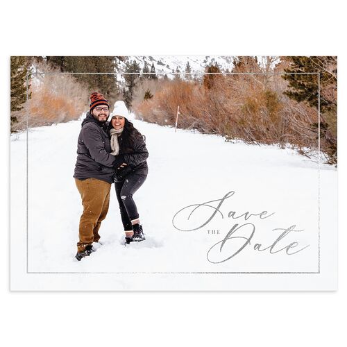 Mountain Escape Foil Save The Date Cards Silver Charcoal Signature smooth Blank No
