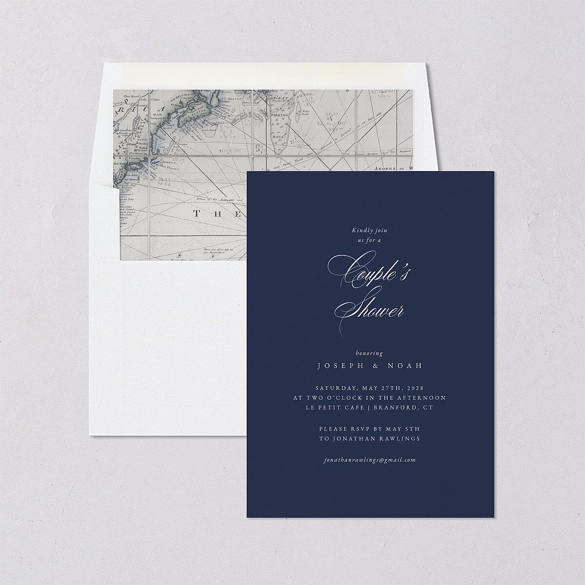 Formal Nautical Bridal Shower Invitations Moody Blue Signature Blank Standard