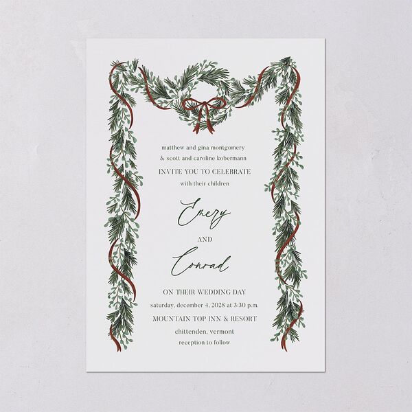 Festive Garland Wedding Invitations Hunter Green Signature Blank No Standard