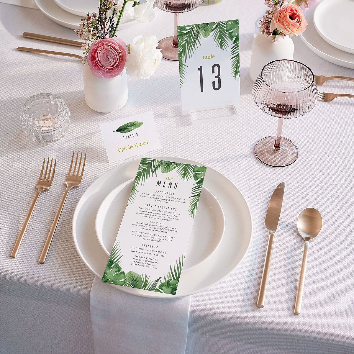 Tropical Leaves Table Numbers Scottish Green Signature