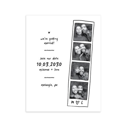 Hand Drawn Photo Strip Save the Date Petite Cards Pure White Signature smooth Blank No Standard