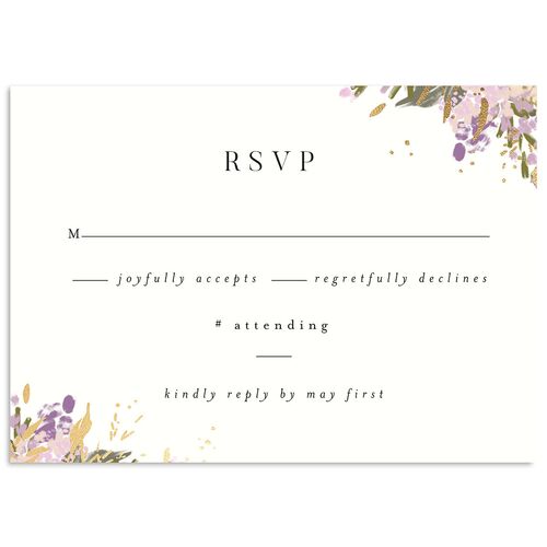 Moody Romance Wedding Response Cards Gold Purple Petal Signature Standard