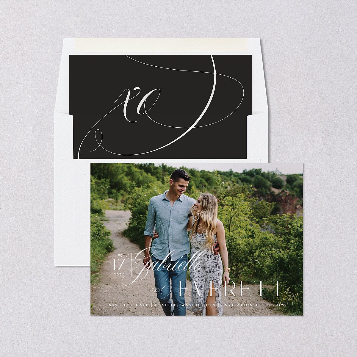 Opposites Attract Save The Date Cards Licorice Signature smooth Blank No