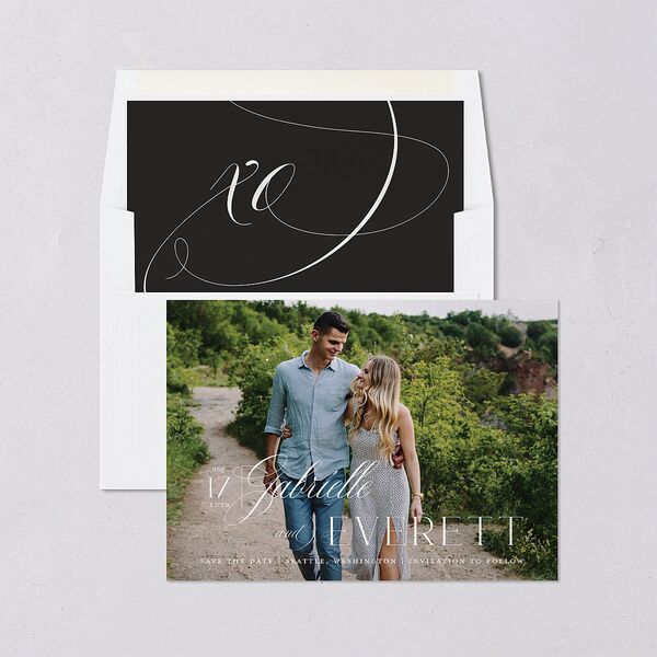Opposites Attract Save The Date Cards Licorice Signature smooth Blank No