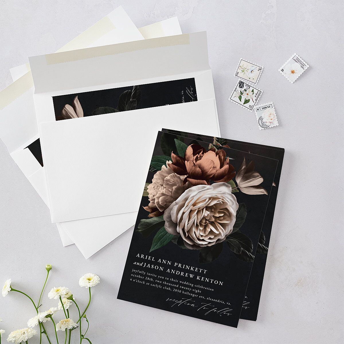 Modern Rose Wedding Invitations Peach Fuzz Signature Blank No