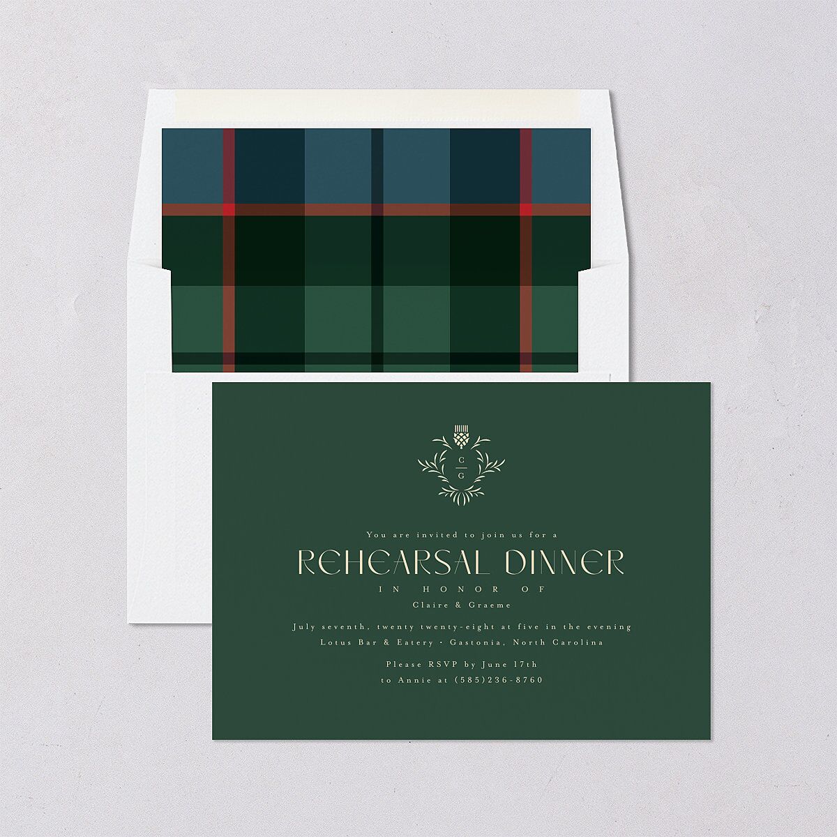 Tartan Crest Rehearsal Dinner Invitations Moody Blue Signature Blank
