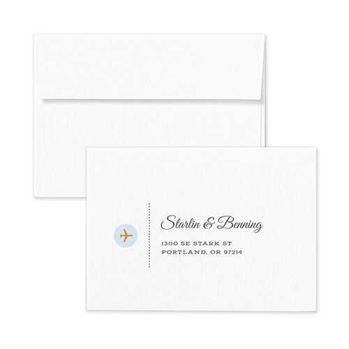 Retro Boarding Pass Travel Ticket Wedding Response Card Standard Envelopes Rose Slate Return Address Signature Standard