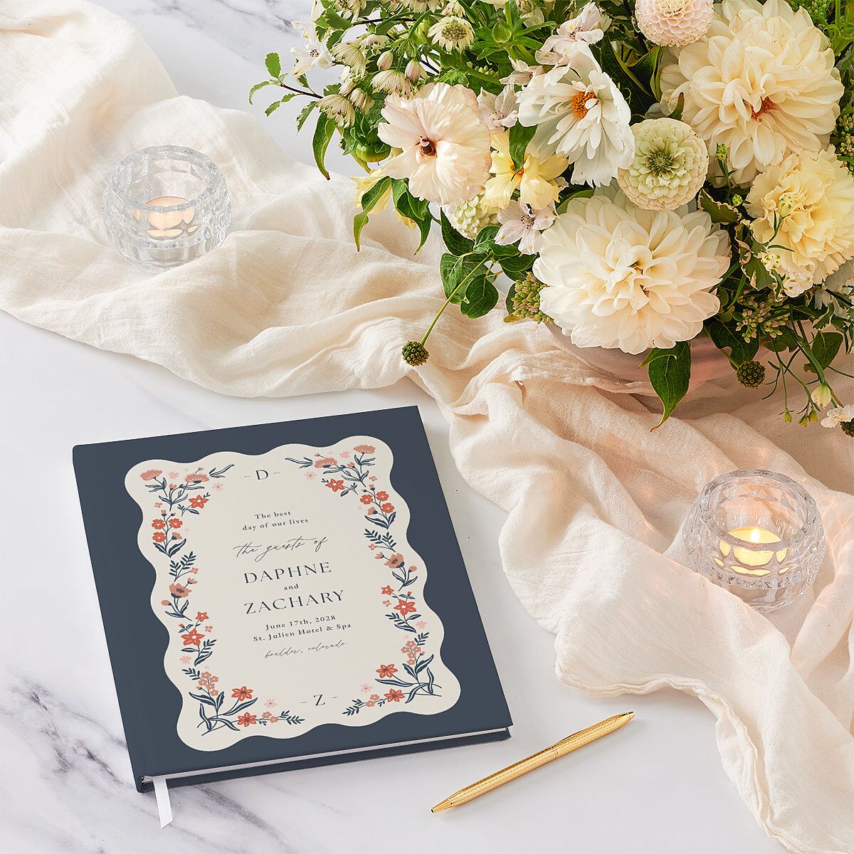 Flora Garden Border Guest Books Moody Blue