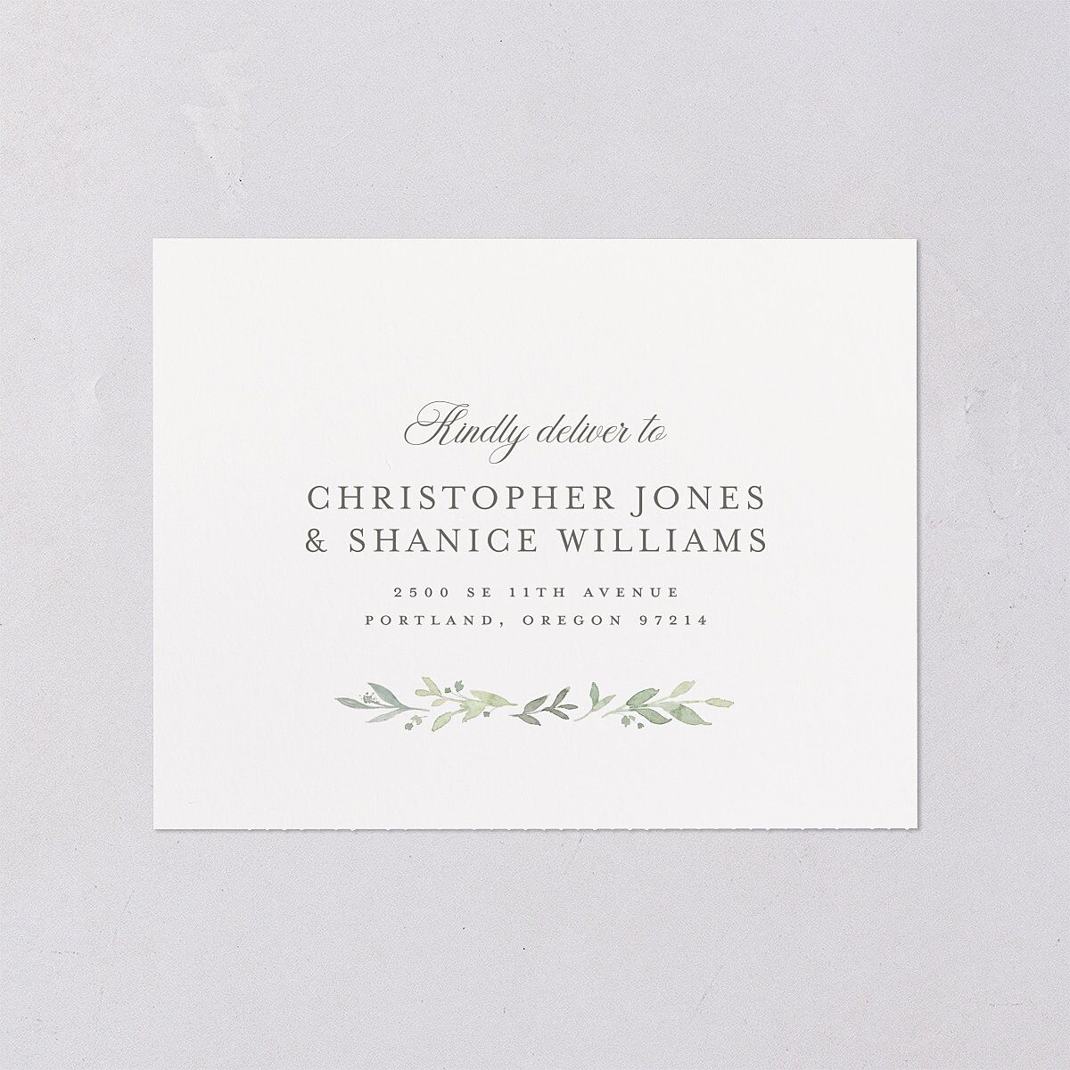 Religious Catholic Cross Greenery All-in-One Wedding Invitations Cotton Signature Light Both Recipient and Return Addresses No