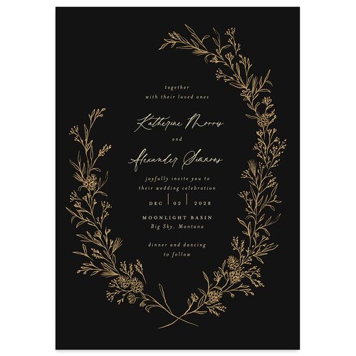 Romantic Branches Wedding Invitations Charcoal Signature Blank No Standard