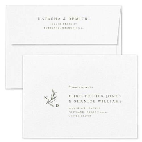 Botanical Monogram Wedding Invitation Envelopes Blue Dark Camo Return Address Standard Signature