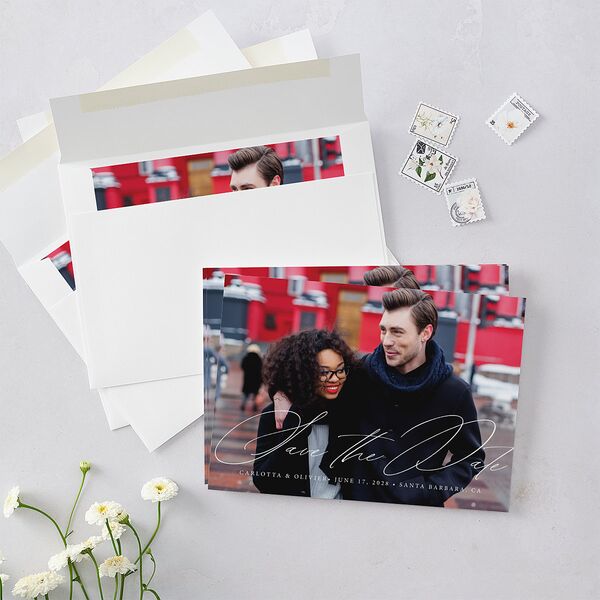 Simply Classic Save The Date Cards Charcoal Signature smooth Blank No Standard