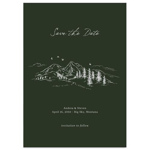 Elegant Mountain Monogram Save the Date Cards Dark Green Signature smooth Blank No Standard