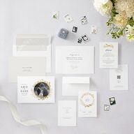 Shining Wreath Foil Save the Date Cards Pure White Gold Signature smooth Blank No Standard