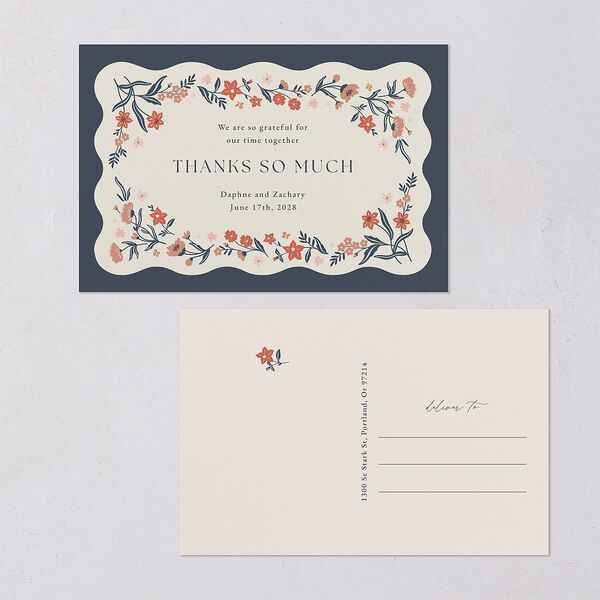Flora Garden Border Thank You Postcards Moody Blue