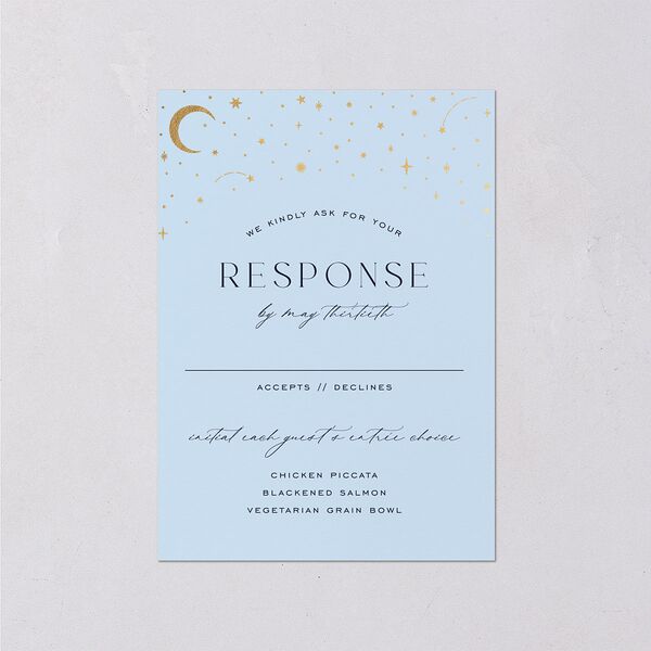 Celestial Arch Wedding Response Cards Gold Navy Signature Standard