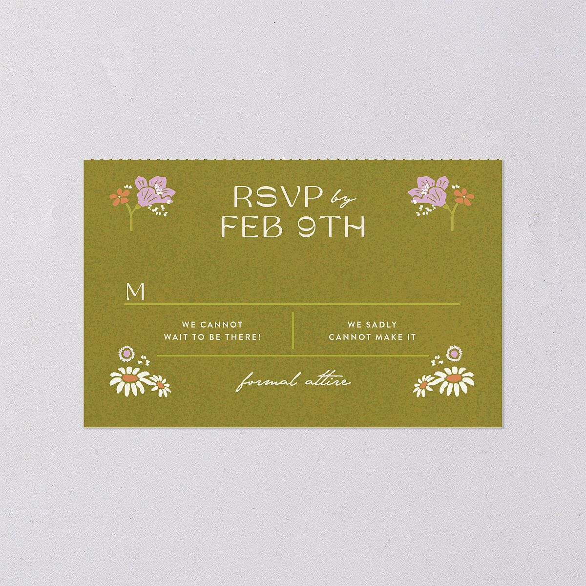Wildflower Nouveau All-in-One Wedding Invitations Dark Camo Signature Light Both Recipient and Return Addresses No